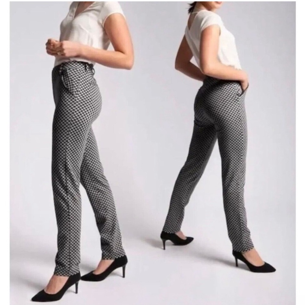 Betabrand NWOT Catstooth Cat Print Trouser Pants Zip Pockets Black White S